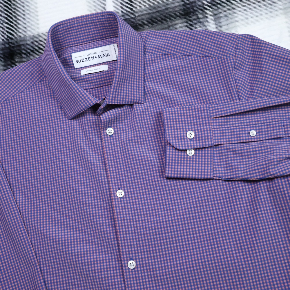 Mizzen+Main Leeward Purple Orange Gingham Medium Trim Fit Dress Shirt